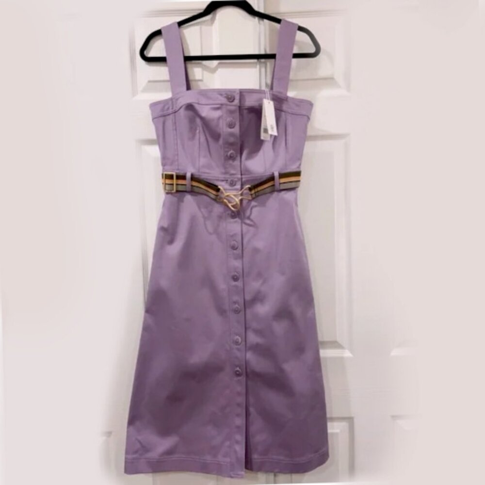 Tory Burch $498 Button Front Sundress 12 Spring Hydrangea Cotton Blend Belted - Picture 2 of 15